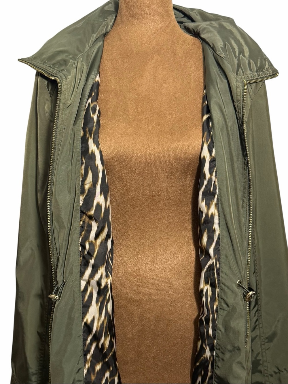 Michael Kors Hooded Utility Jacket Olive Green Anorak Coat Size S - Picture 3 of 16